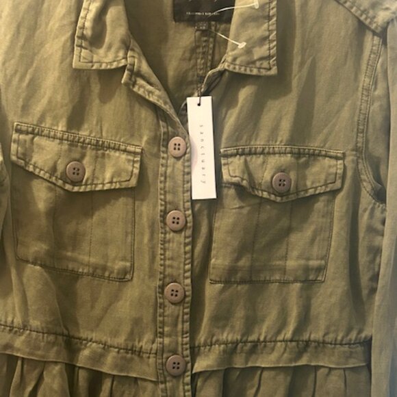 Anthropologie Sanctuary Military Frill Peplum Linen Blend Army Green Jacket  NEW - Picture 7 of 16